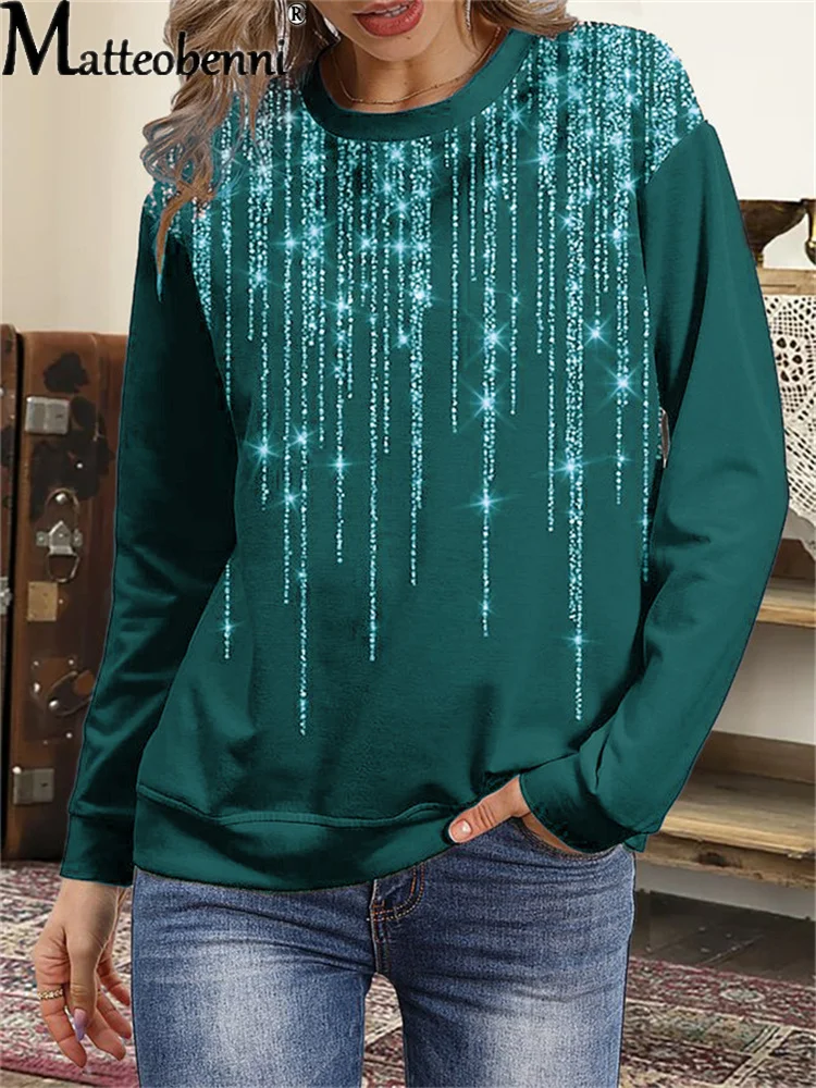 2021 Autumn Winter Vintage Women Sweatshirt Long Sleeve Starry Printed Pullover Ladies Crew Neck Loose Casual Street Sweatshirt