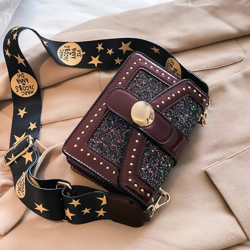 

2019 New Women Casual Single Shoulder Fashion Sequin Broadband Small Square Package Cell Phone Bag Crossbody Bag Luis Vuiton
