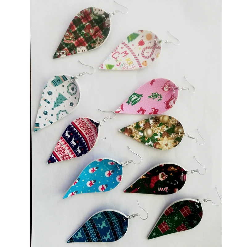 

Leather Earrings Christmas Gift Earrings Glitter Faux Leather Teardrop Leaf Earrings Both Side Stock