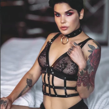 

WKY Garter Belts Woman Chest Harness Adjustable Leather Harness Leash Fetish Wear Female Crop Top Sexy Erotic Lingerie Costumes