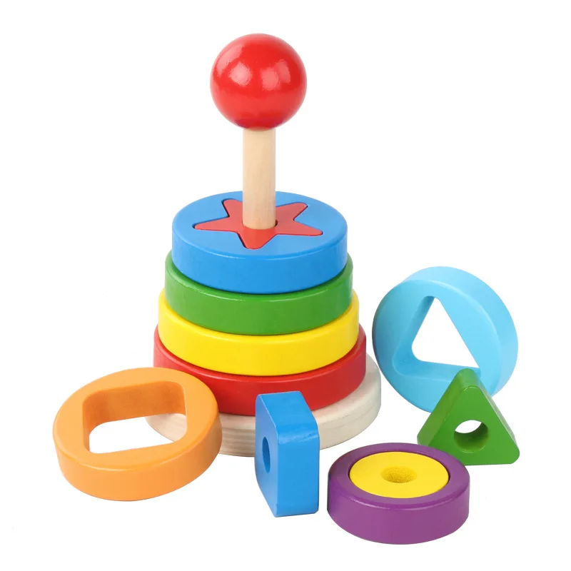 Children Wooden Rainbow Blocks Wooden Balls Dolls Rainbow Building Stacking Blocks Montessori Color Sort Educational Toy