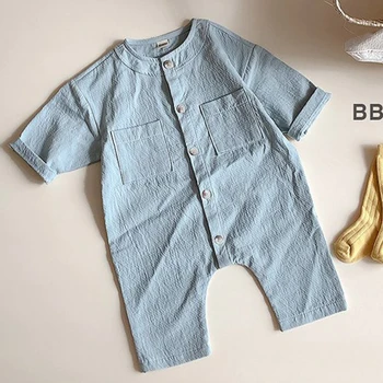 

2020 New Korean Japan Style Newborn Girls Boys Jumpsuit Overalls Baby Cotton Long Sleeves Romper Solid Cowboy Children Clothing