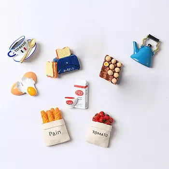 

3D Fridge Magnets Creative Cartoon Magnets Sticker Egg Milk Coffee Cup Bread Fridge Magnetic Refrigerator Sticker Kitchen Decor