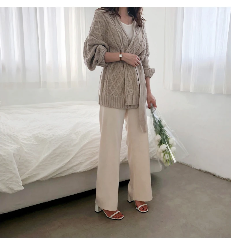 New Korean Style Autumn Winter Women Sweater Ulzzang Oversized V Neck Knitted Cardigan Thick Warm Loose Elegant Bandage Overcoat