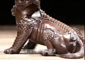 

China Pure Bronze Wealth Fengshui Animal Foo Dog lion Dragon Kylin qilin Statue