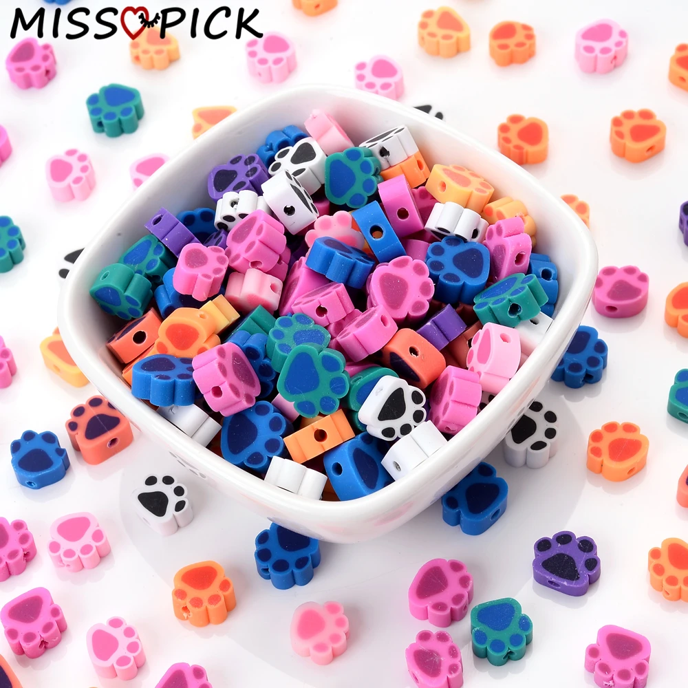 30pcs/lot Cat Paw Polymer Clay Beads Spacer Loose Bead For Jewelry