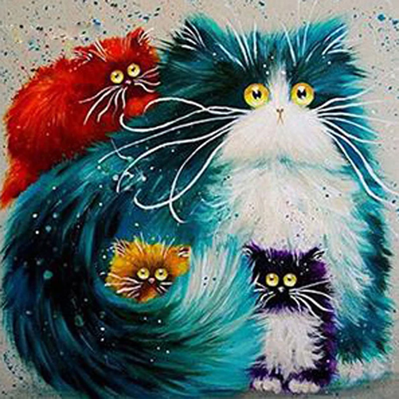 

DIY Diamond Painting cat Full Drill Round Diamond Embroidery Picture Rhinestone Diamond Mosaic Cartoon Home Decor