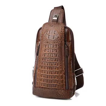 

Men Leather Crocodiles Pattern Chest Bag Sling Crossbody Bags Adjustable Strap Earphone Hole Best Sale-WT