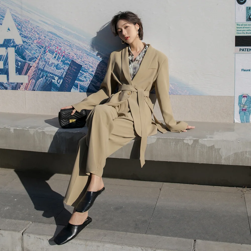 

2020 Korean-style Spring New Style Simple Loose-Fit Laziness Drape Solid Color Long Sleeve Mid-length Suit Outwear Women's W191