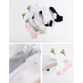 

1 Pair Women Breathable Ultrathin Transparent Crystal Women Lace Silk Elastic Ankle Socks Summer Socks G9G6