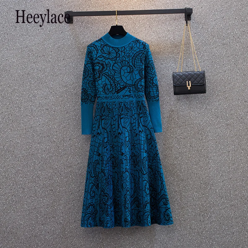 Plus Size Sweater Dresses Autumn Winter Turtleneck Long Sleeve High Waist A-line Vestidos 4XL Runway Design Elegant Knitted Robe | Женская