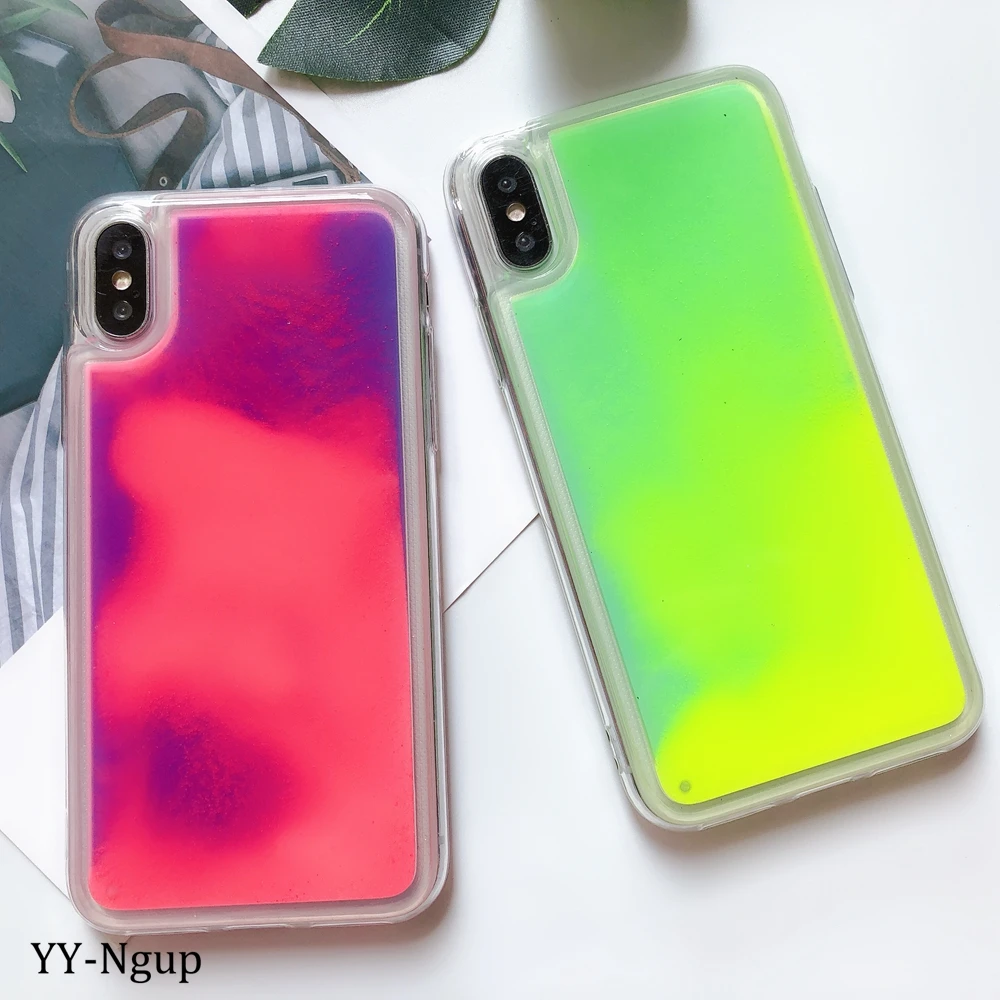 Для Funda iPhone XS Max чехол для iPhone 8 чехол светящийся в темноте Блестящий жидкий песок для etui iPhone X XR XS 6 6s 7 8 Plus световая крышка