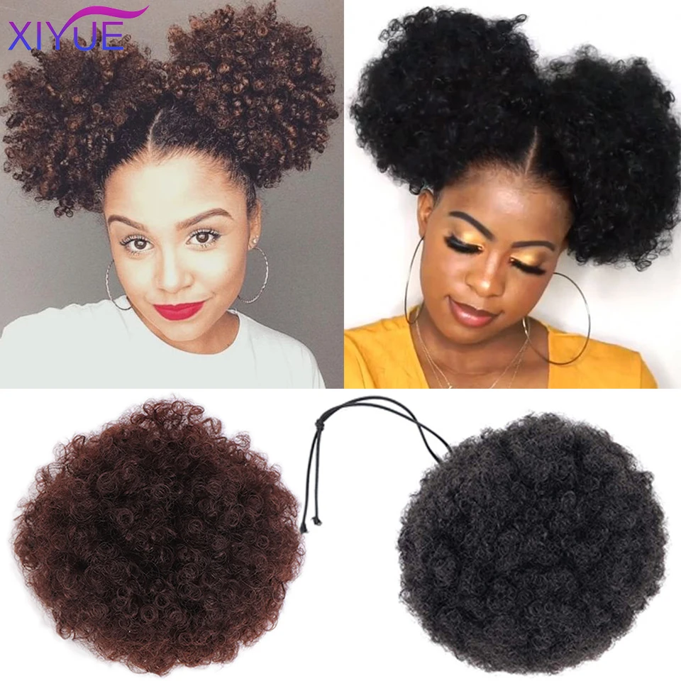 Extensión para pelo Afro, envoltura de moño Afro, sintético, rizado, corto, Extensi de cabello