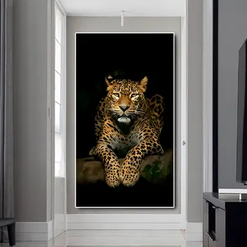 

Leopard Painting on Canvas Big Cat Posters and Prints Animal Wall Picture Hand-Printed Wall Art for Living Room Entrance Decor