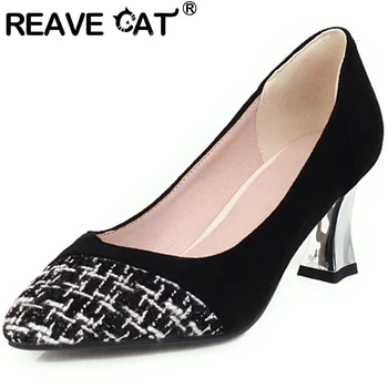 

REAVE CAT Female Elegant Spring Autumn Pumps Pointed Toe 6cm Hoof Heels Slip on Mixed Color Large size 31-47 Leisure Date A3039