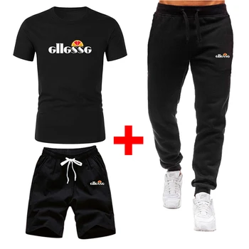 

Orange Men's Casual Sports Fitness Clothes Men's T-shirt + Pants 3 Piece Set Summer Leisure Sports T-shirt + Shorts + Pants Set