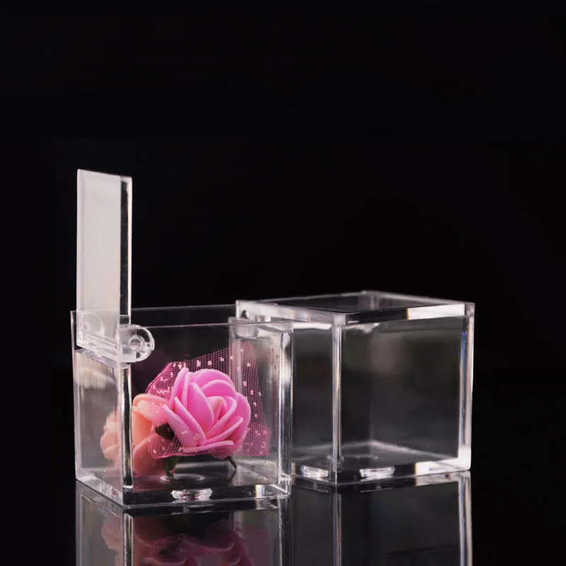 

Square Gift Boxes Cube Small Display Transparent Packaging With Flip Cover Wedding Candy boxes 24Pcs/lot
