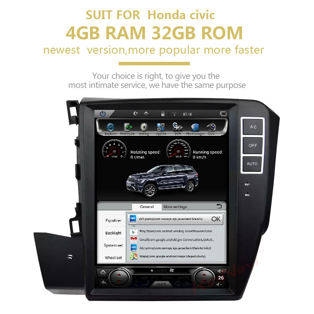 Best KiriNavi Vertical Screen Tesla Style 10.4" Android 8.1 Car Radio For Honda Civic Left Driving GPS Navigation Dvd Multimedia Play 1