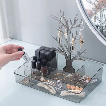 

Multifunctional Plastic Make Up Organizer Creative Tree Shaped Transparent Jewelry Cosmetic Brush Tools Container Storage Box
