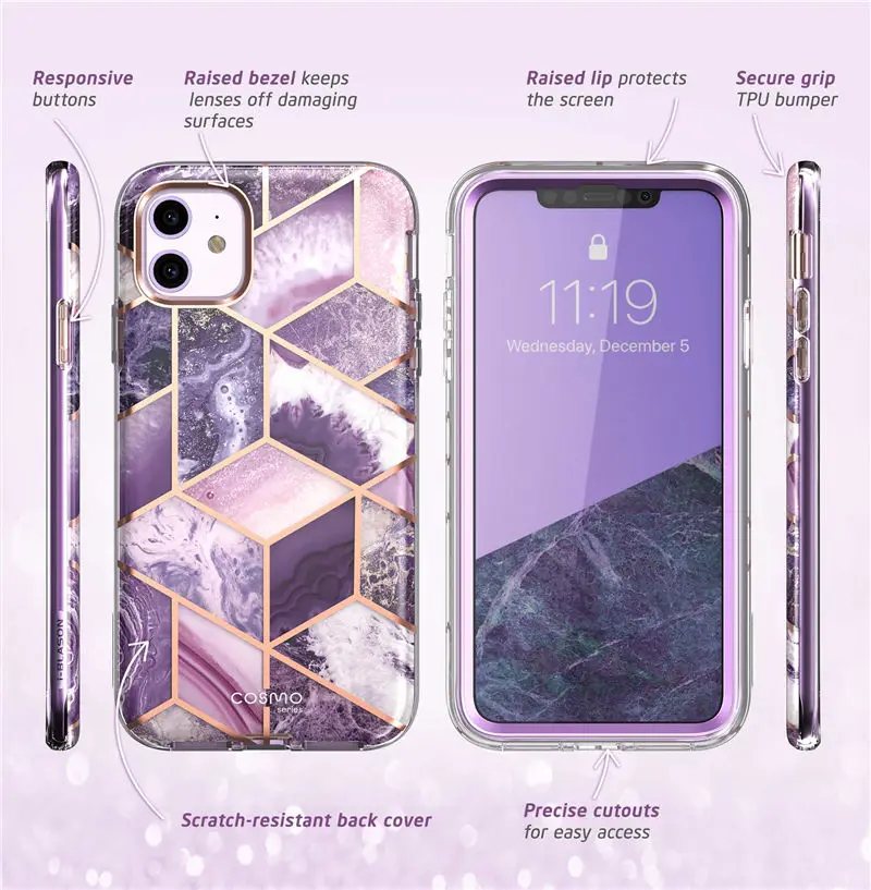 I-BLASON для iPhone 11 чехол 6,1 дюймов( выпуск) Cosmo полный корпус блестящий Мраморный бампер чехол со встроенной защитной пленкой