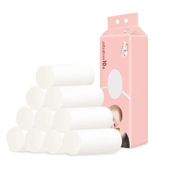 

10 Rolls Toilet Paper Bulk Bath Bathroom Tissue White 4 Ply Skin-Friendly Household AC889