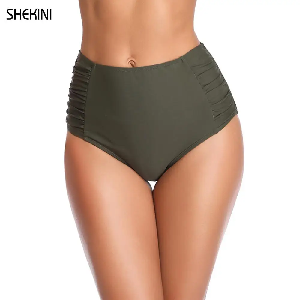 SHEKINI Women's Retro High Waisted Swim Bikini Bottom Ruched Side Swim Short Swimsuit Briefs Swimwear Panties Beachwear Tankini
