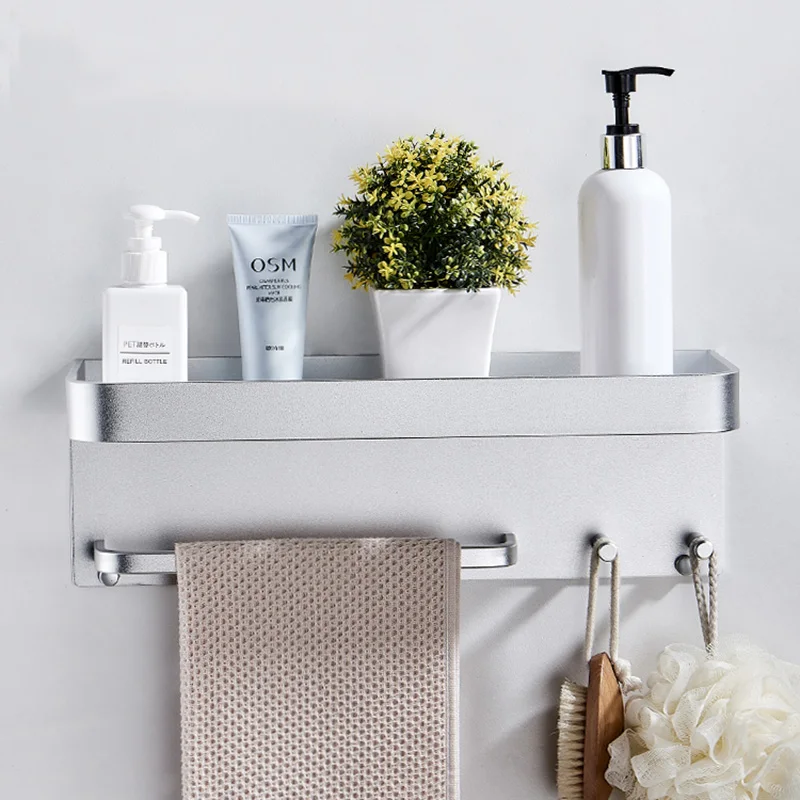 Tanie Nail Free Black Space aluminiowe półki łazienkowe z haczykami do montażu na ścianie półka łazienkowa wanna do przechowywania haczyk do przechowywania łatwy w montażu D