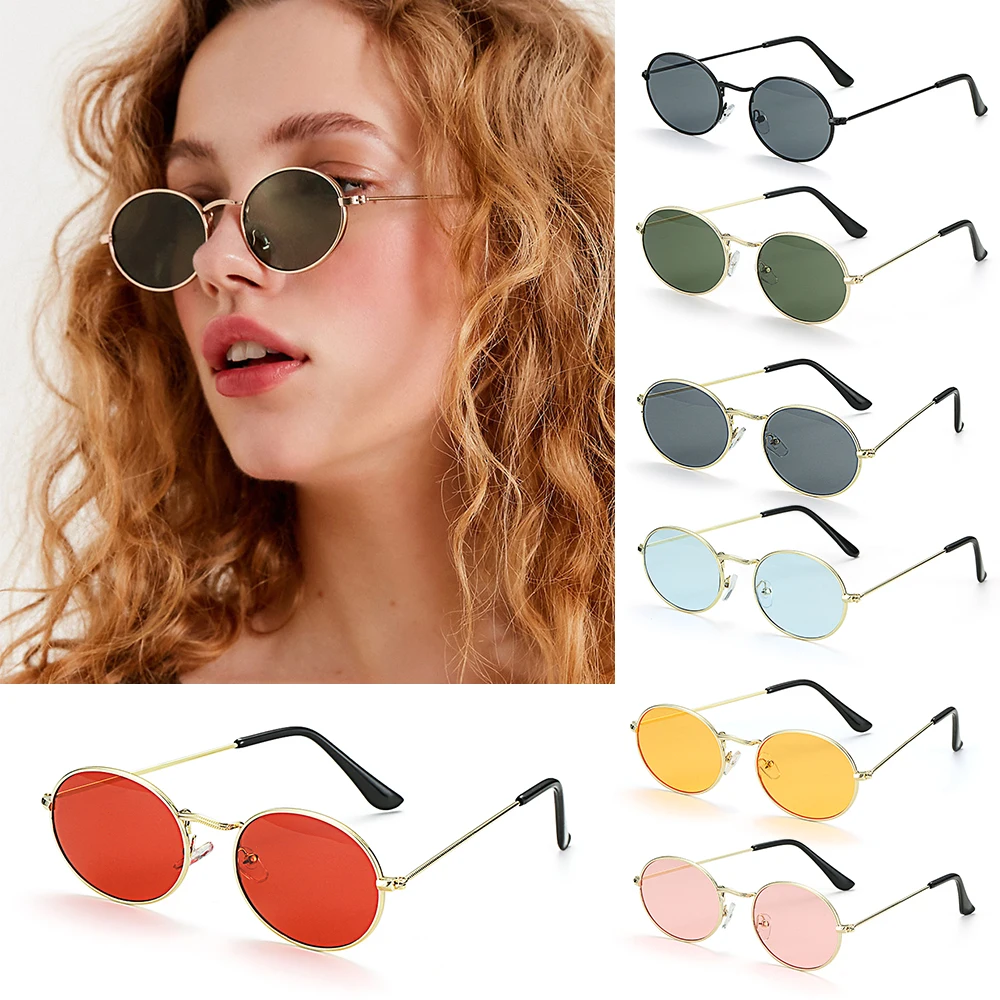 Oval Sunglasses Gold Silver Frame Retro Festival 400UV Gradient Mirror Glasses Small Metal Frame Unisex raybans women