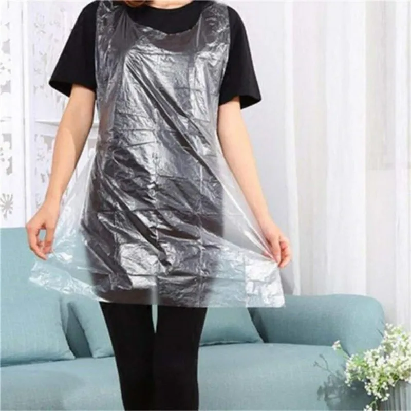 100PCS Thicken Disposable Plastic Apron Waterproof New Clear Kitchen