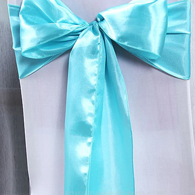 Light Blue 50Pcs/Lot Wedding Chair Sashes Satin Fabric Bow Tie Ribbon Band Event Party Chair Cover Sashes Banquet Hotel Chair Sashes Decor - Цвет: Light Blue