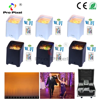 

6pcs wedding light battery wireless dmx & IR remote&WIFI with charge flight case 6x18w RGBWA+UV 6 in 1 led uplight dj light