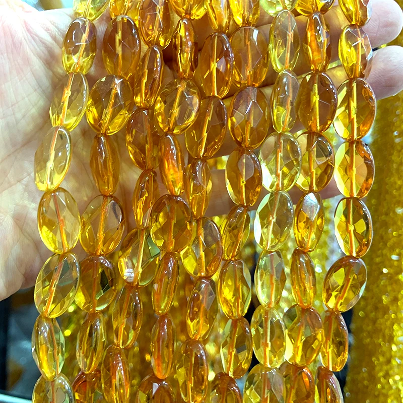 13X18mm Natural Yellow Citrines Beads 15'' Faceted Oval DIY Quartz Loose Beads For Jewelry Making Beads Men Women Necklace Gift