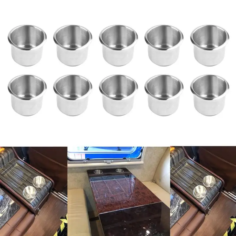 10pcs Stainless Steel Cup Drink Holders Brushed for Marine Boat RV Camper Touring Car Practical and Durable Cup Holder