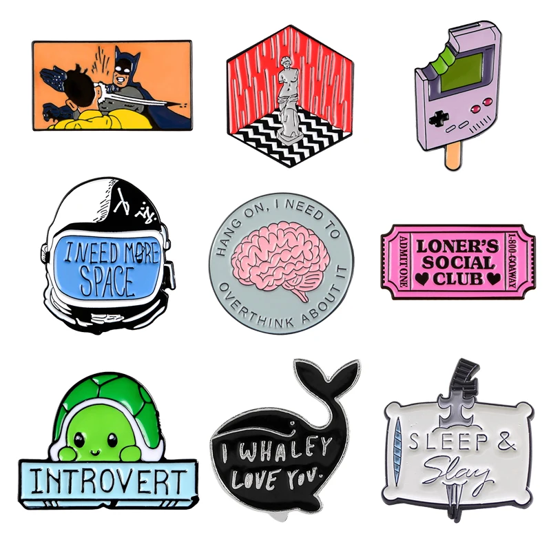 

XEDZ enamel pin mask assassin goddess statue ice cream game space helmet brain ticket whale pillow punk lapel brooch jewelry
