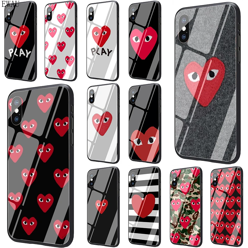 

EWAU CDG COMME des GARCONS Tempered Glass phone case for iphone 5 5s SE 6 6s 7 8 plus X XR XS 11 Pro Max