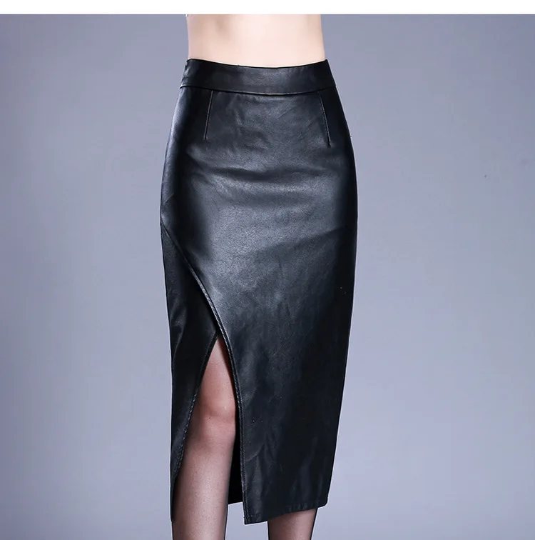 0546 Осенняя Женская юбка-карандаш из искусственной кожи с разрезом по бокам, брюки из искусственной кожи, элегантные женские юбки из искусственной кожи с высокой талией размера плюс 4XL