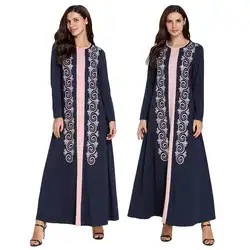 В этническом стиле Абаи вышивка, Макси-платье Для женщин мусульманский с длинным рукавом костюм, накидка, Восточный халат Винтаж халат с