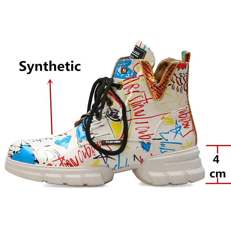 Женские ботильоны с принтом граффити FEDONAS, повседневные теплые спортивные ботинки на платформе, кожаные кроссовки, больших размеров, на зиму