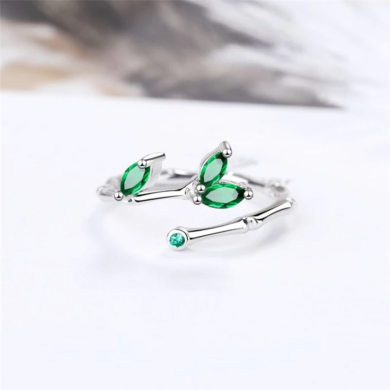 Sole Memory Blue Crystal Leaves Branches Shiny Silver Color Female Resizable Opening Rings SRI589 silver ring silver rings