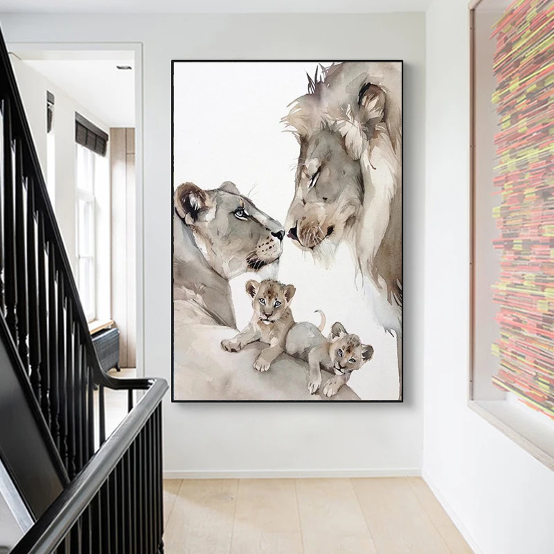 Abstract Lion Family Modern Canvas Painting Art Posters and Prints Wall Pictures Cuadros for Living Room Home Decoration | Дом и сад