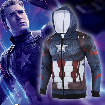 

Avengers4 Captain America Coat 2019 New 3D Compression Shirt HD original hand drawing Compression Shirt Cosplay coat