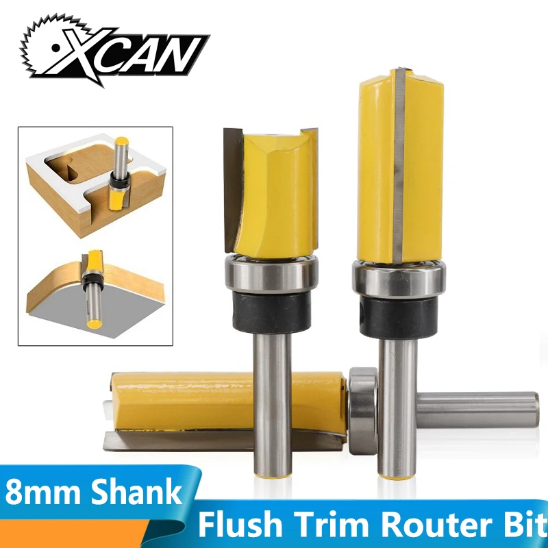 XCAN 1pc 8mm Shank Flush Trim Template Router Bit Straight Slot Milling Cutter Carbide End Mill Woo