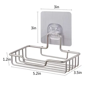 

New Soap Dish Holder for Bathroom Shower Wall Mounted Self Adhesive Nail Free No Drilling Soap Holder Saver Tray-Stainless Steel