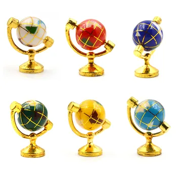 

1PC Accessories Miniature Turnable Globe With Golden Stand Rolling Globe Doll house1:12 Scale Living Room Furniture Toys