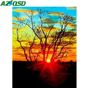 

AZQSD Unframe DIY Oil Painting By Numbers Landscape On Canvas Acrylic Paint Decoration Coloring By Numbers Sunset Unique Gift