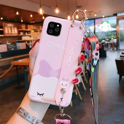 Для iphone 11 pro max милый поросенок ремешок на запястье чехол для телефона для iphone 11 pro мультфильм кошка силиконовый кролик задняя крышка+ ремень - Цвет: As shown in