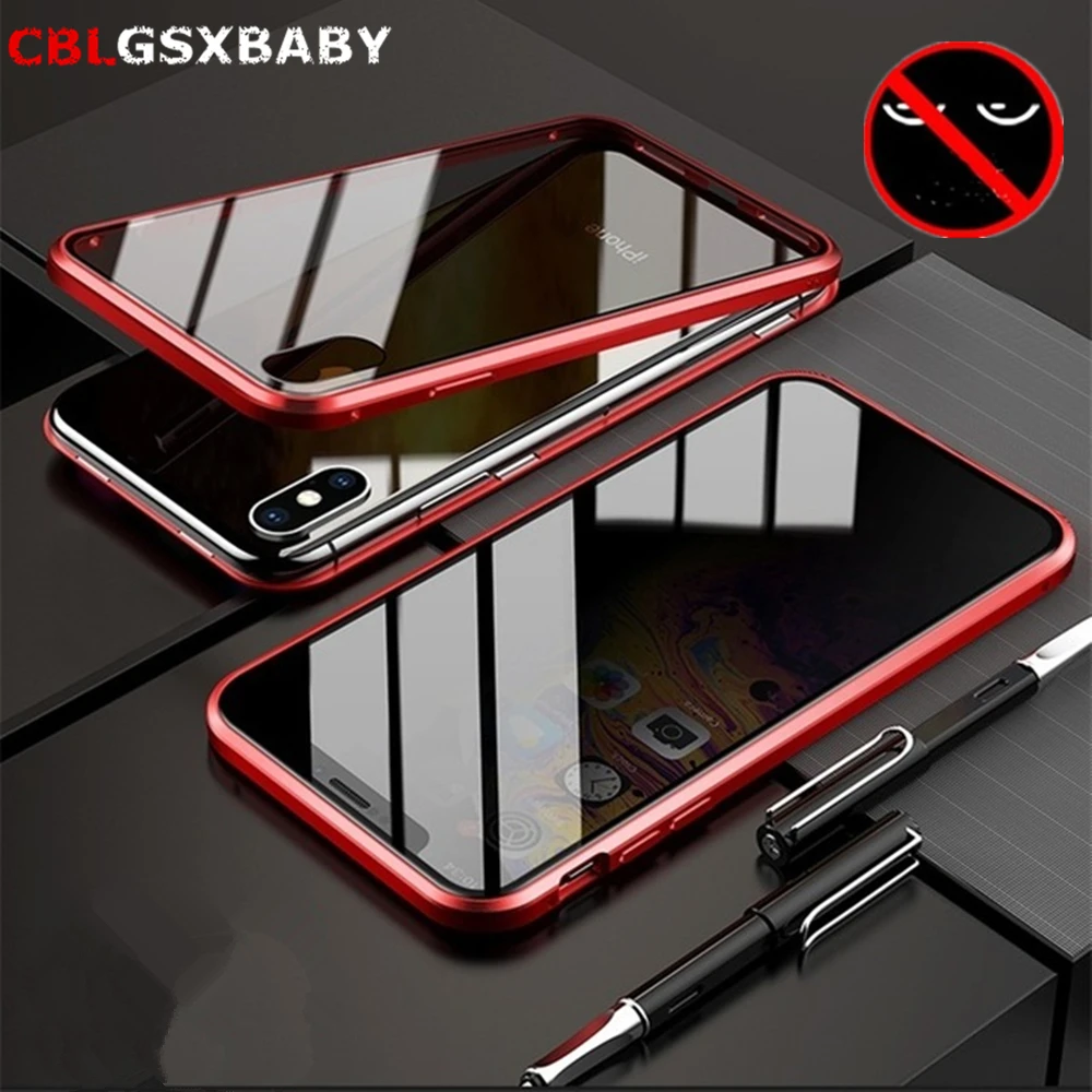 

Magnetic Tempered Glass Privacy Metal Phone Case Magnet Antispyware Protective Case For iphone11 Pro XR XS MAX X 8 7 6 6S Plus