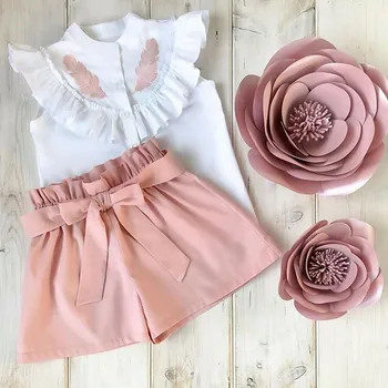 

Toddler Kids Baby Girl Ruffle T shirt Tops+Shorts Bow Pants 2pcs Outfits Set vetement enfant fille roupa menina children clothes