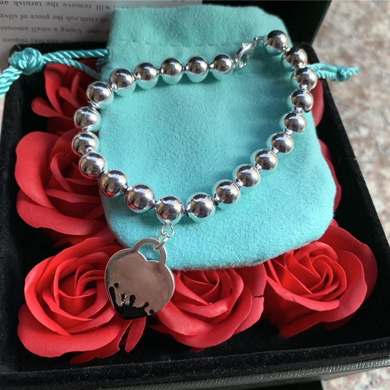 SHINETUNG,, Серебро S925 пробы, Черный всплеск, эмаль, в форме сердца, из бисера(8 мм), браслет для женщин с логотипом, высококачественные ювелирные изделия