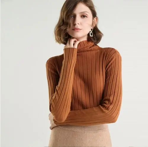 Caramel Color Женский жаккардовый свитер GCAROL, стрейчевый свитер в полоску с хомутом в стиле минимализма, трикотажный свитер для офиса, теплый яркий джемпер с содержанием шерсти 30% для осени и зимы - Цвет: Caramel Color